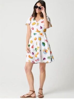 J CREW FACTORY Food Print Flutter Sleeve Dress